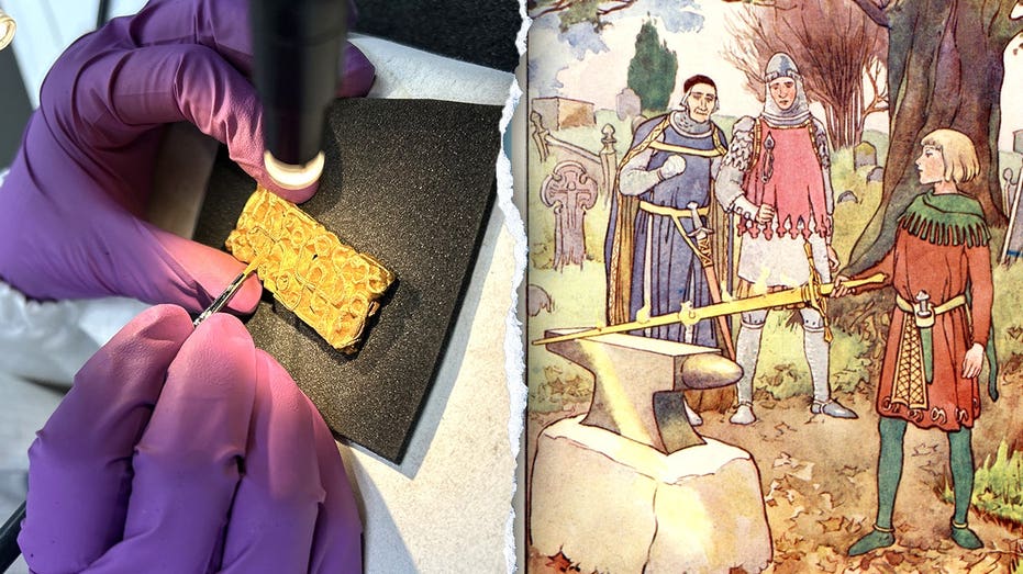 Real-life Excalibur? Man on a hike uncovers gold sword relic hidden under tree Adelaide Schools